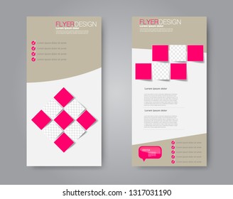 Flyer template. Vectical banner design. Modern abstract two side brochure background. Vector illustration. Brown and pink color.