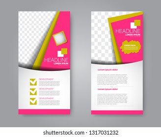Flyer template. Vectical banner design. Modern abstract two side brochure background. Vector illustration. Pink and yellow color.