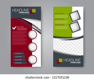Flyer template. Vectical banner design. Modern abstract two side brochure background. Vector illustration. Red and green color.