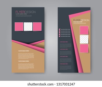 Flyer template. Vectical banner design. Modern abstract two side brochure background. Vector illustration. Brown and pink color.