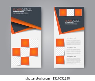 Flyer template. Vectical banner design. Modern abstract two side brochure background. Vector illustration. Grey and orange color.
