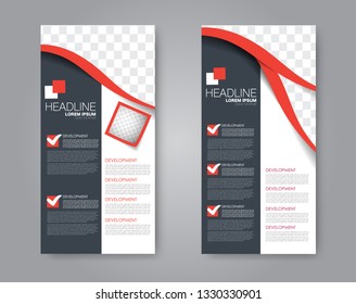 Flyer template. Vectical banner design. Modern abstract two side brochure background. Vector illustration. Orange color.