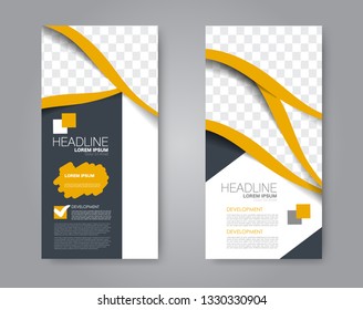 Flyer template. Vectical banner design. Modern abstract two side brochure background. Vector illustration. Orange color.