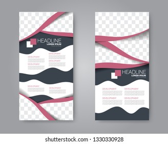 Flyer template. Vectical banner design. Modern abstract two side brochure background. Vector illustration. Pink color.