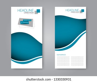 Flyer template. Vectical banner design. Modern abstract two side brochure background. Vector illustration. Blue color.