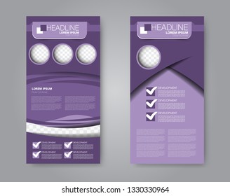 Flyer template. Vectical banner design. Modern abstract two side brochure background. Vector illustration.Purple color.
