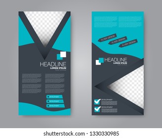 Flyer template. Vectical banner design. Modern abstract two side brochure background. Vector illustration. Blue color.