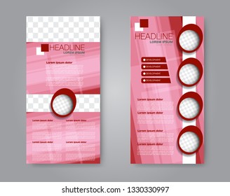 Flyer template. Vectical banner design. Modern abstract two side brochure background. Vector illustration. Red color.