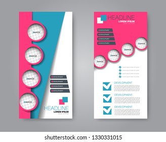 Flyer template. Vectical banner design. Modern abstract two side brochure background. Vector illustration. Blue and pink color.