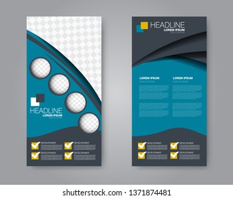 Flyer template. Vectical banner design. Modern abstract two side brochure background. Vector illustration. Blue and yellow color.