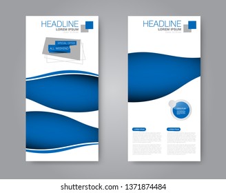 Flyer template. Vectical banner design. Modern abstract two side brochure background. Vector illustration. Blue color.