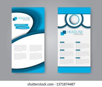 Flyer template. Vectical banner design. Modern abstract two side brochure background. Vector illustration. Blue color.