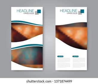 Flyer template. Vectical banner design. Modern abstract two side brochure background. Vector illustration. Blue color.