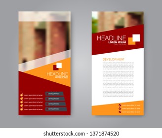 Flyer template. Vectical banner design. Modern abstract two side brochure background. Vector illustration. Red and orange color.