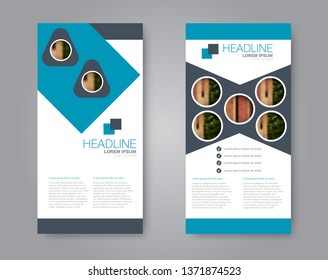 Flyer template. Vectical banner design. Modern abstract two side brochure background. Vector illustration. Blue color.