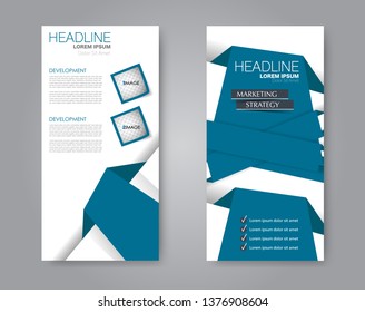 Flyer template. Vectical banner design. Modern abstract two side narrow brochure background. Vector illustration. Blue color.