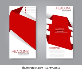 Plantilla de volante. Diseño de Anuncio vectorial. Fondo de folleto estrecho de dos lados abstracto moderno. Ilustración vectorial. Color rojo.