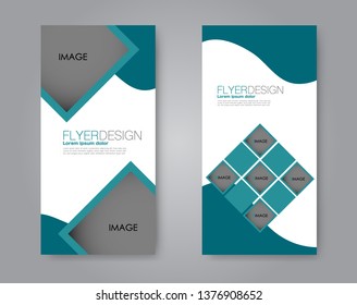 Flyer template. Vectical banner design. Modern abstract two side narrow brochure background. Vector illustration. Blue color.