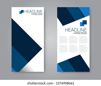 Flyer template. Vectical banner design. Modern abstract two side narrow brochure background. Vector illustration. Blue color.