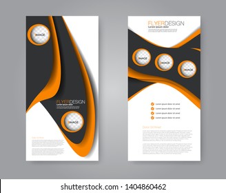 Flyer template. Vectical banner design. Modern abstract two side narrow brochure background. Vector illustration. Black and orange color.