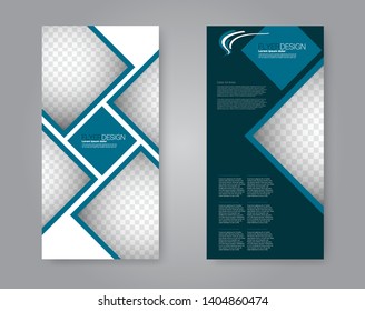 Flyer template. Vectical banner design. Modern abstract two side narrow brochure background. Vector illustration. Blue color.