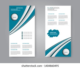 Flyer template. Vectical banner design. Modern abstract two side narrow brochure background. Vector illustration. Blue color.