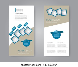 Flyer template. Vectical banner design. Modern abstract two side narrow brochure background. Vector illustration. Blue color.