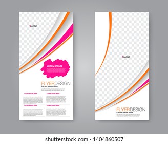 Flyer template. Vectical banner design. Modern abstract two side narrow brochure background. Vector illustration. Pink and orange color.