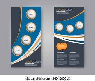 Flyer template. Vectical banner design. Modern abstract two side narrow brochure background. Vector illustration. Blue and orange color.