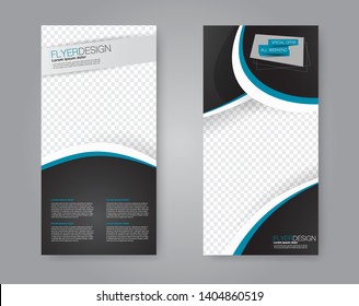 Flyer template. Vectical banner design. Modern abstract two side narrow brochure background. Vector illustration. Blue and black color.