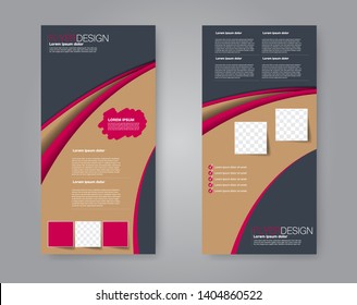 Flyer template. Vectical banner design. Modern abstract two side narrow brochure background. Vector illustration. Pink and brown color.