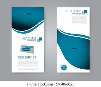 Flyer template. Vectical banner design. Modern abstract two side narrow brochure background. Vector illustration. Blue color.