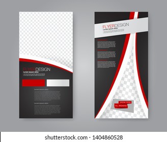 Flyer template. Vectical banner design. Modern abstract two side narrow brochure background. Vector illustration. Red and black color.