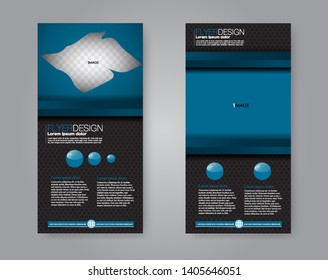Flyer template. Vectical banner design. Modern abstract two side narrow brochure background. Vector illustration. Blue and black color.
