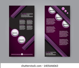 Flyer template. Vectical banner design. Modern abstract two side narrow brochure background. Vector illustration. Purple and black color.