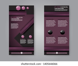 Flyer template. Vectical banner design. Modern abstract two side narrow brochure background. Vector illustration. Purple and black color.