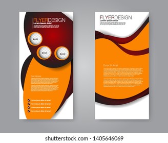 Flyer template. Vectical banner design. Modern abstract two side narrow brochure background. Vector illustration. Red and orange color.