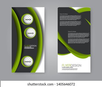 Flyer template. Vectical banner design. Modern abstract two side narrow brochure background. Vector illustration. Black and green color.