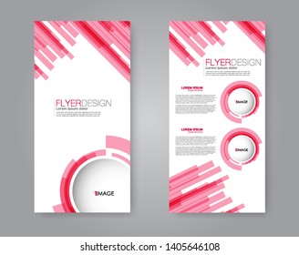 Flyer template. Vectical banner design. Modern abstract two side narrow brochure background. Vector illustration. Pink color.