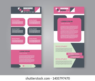 Flyer template. Vectical banner design. Modern abstract two side narrow brochure background. Vector illustration. Pink and grey color.