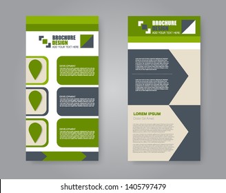 Flyer template. Vectical banner design. Modern abstract two side narrow brochure background. Vector illustration. Green and grey color.