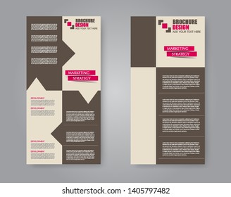 Flyer template. Vectical banner design. Modern abstract two side narrow brochure background. Vector illustration. Pink and brown color.