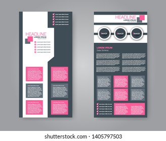 Flyer template. Vectical banner design. Modern abstract two side narrow brochure background. Vector illustration. Pink and grey color.