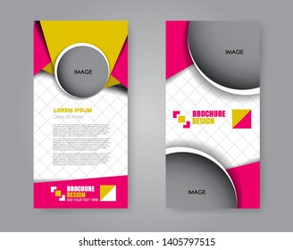 Flyer template. Vectical banner design. Modern abstract two side narrow brochure background. Vector illustration. Pink and orange color.