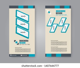 Flyer template. Vectical banner design. Modern abstract two side narrow brochure background. Vector illustration. Blue color.