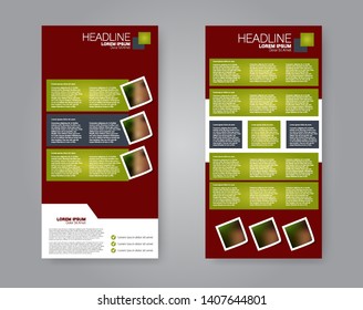 Flyer template. Vectical banner design. Modern abstract two side narrow brochure background. Vector illustration. Red and green color.