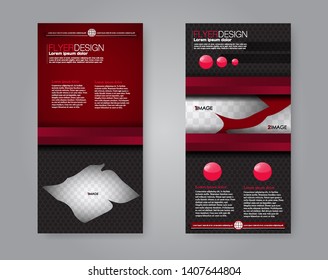 Flyer template. Vectical banner design. Modern abstract two side narrow brochure background. Vector illustration. Red and black color.