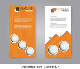Flyer template. Vectical banner design. Modern abstract two side narrow brochure background. Vector illustration. Orange color.