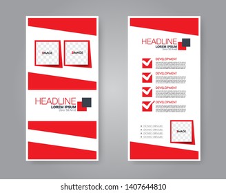 Flyer template. Vectical banner design. Modern abstract two side narrow brochure background. Vector illustration. Orange color.