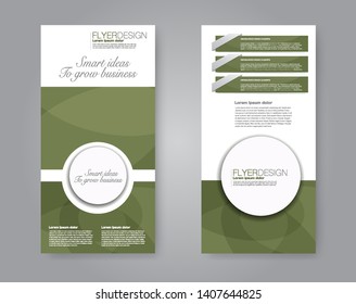 Flyer template. Vectical banner design. Modern abstract two side narrow brochure background. Vector illustration. Green color.
